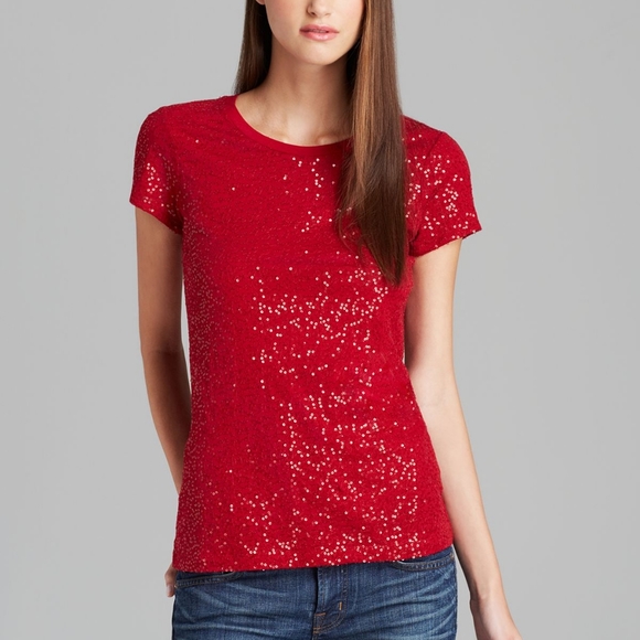 DKNY large red sequin stretchy tshirt - Picture 5 of 6
